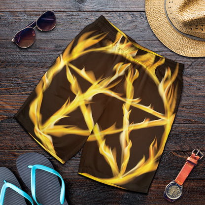 Flaming Pentagram Symbol Print Men's Shorts