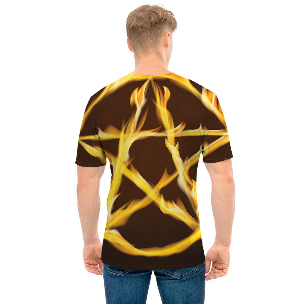 Flaming Pentagram Symbol Print Men's T-Shirt