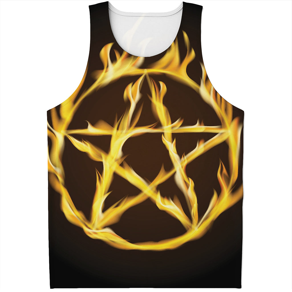 Flaming Pentagram Symbol Print Men's Tank Top