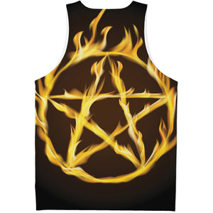Flaming Pentagram Symbol Print Men's Tank Top