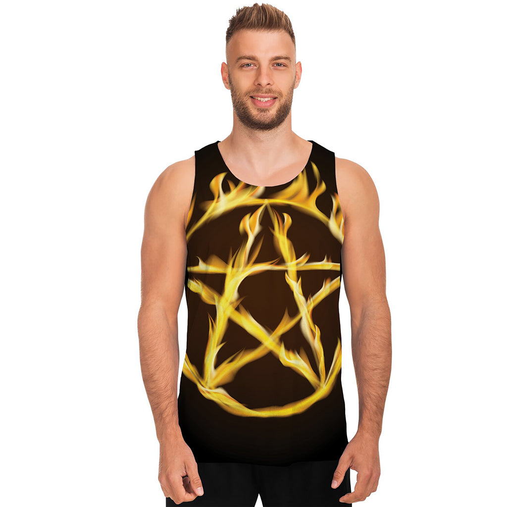 Flaming Pentagram Symbol Print Men's Tank Top