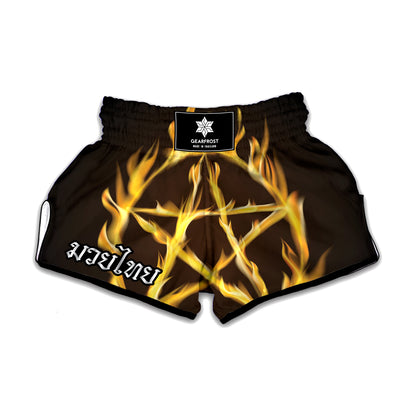 Flaming Pentagram Symbol Print Muay Thai Boxing Shorts