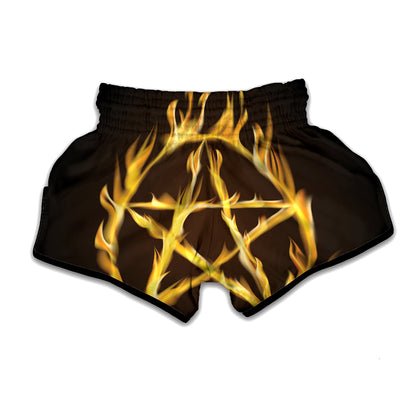 Flaming Pentagram Symbol Print Muay Thai Boxing Shorts