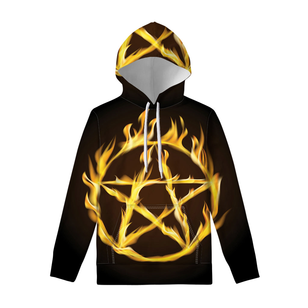 Flaming Pentagram Symbol Print Pullover Hoodie
