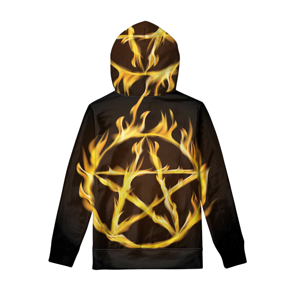 Flaming Pentagram Symbol Print Pullover Hoodie