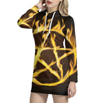 Flaming Pentagram Symbol Print Pullover Hoodie Dress