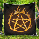Flaming Pentagram Symbol Print Quilt