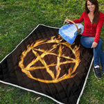 Flaming Pentagram Symbol Print Quilt