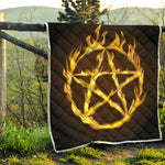 Flaming Pentagram Symbol Print Quilt