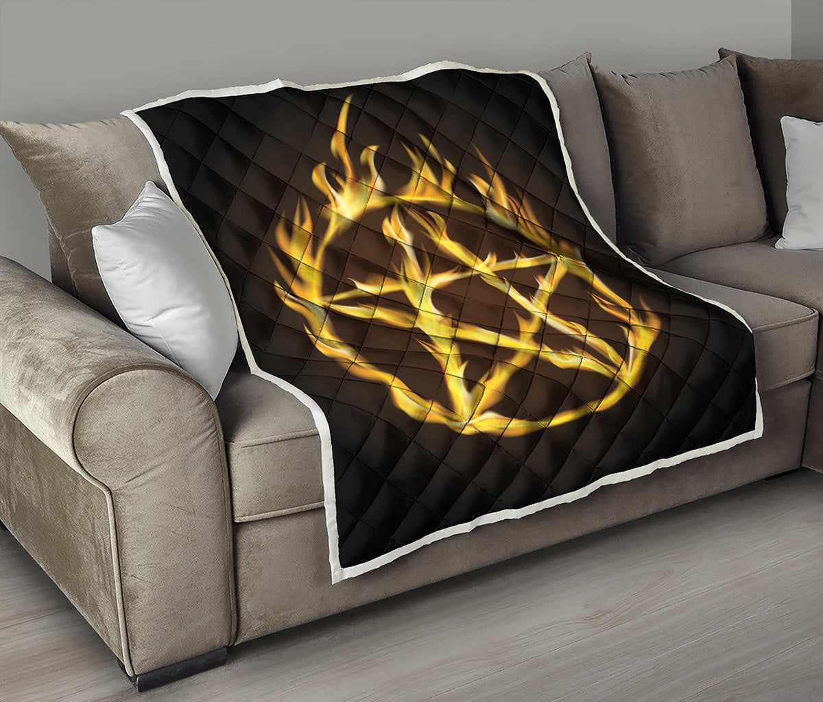 Flaming Pentagram Symbol Print Quilt