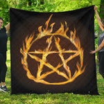 Flaming Pentagram Symbol Print Quilt