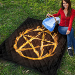 Flaming Pentagram Symbol Print Quilt