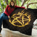 Flaming Pentagram Symbol Print Quilt