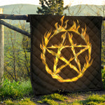Flaming Pentagram Symbol Print Quilt
