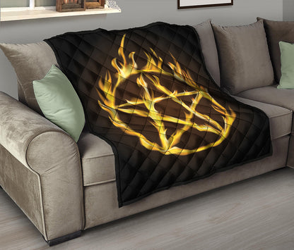 Flaming Pentagram Symbol Print Quilt