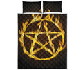Flaming Pentagram Symbol Print Quilt Bed Set