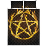 Flaming Pentagram Symbol Print Quilt Bed Set