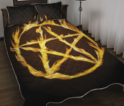 Flaming Pentagram Symbol Print Quilt Bed Set