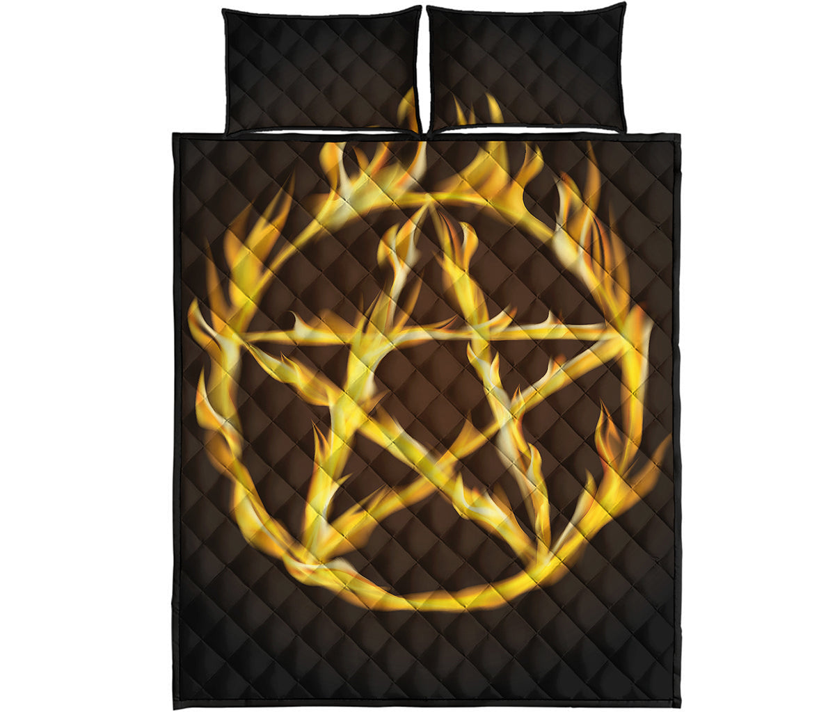 Flaming Pentagram Symbol Print Quilt Bed Set