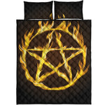 Flaming Pentagram Symbol Print Quilt Bed Set