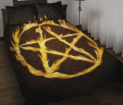 Flaming Pentagram Symbol Print Quilt Bed Set