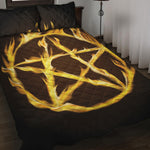 Flaming Pentagram Symbol Print Quilt Bed Set