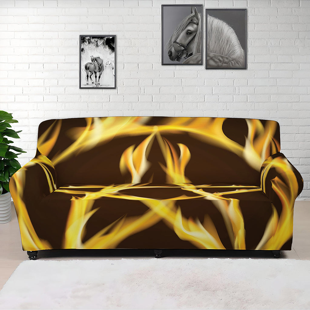 Flaming Pentagram Symbol Print Sofa Cover