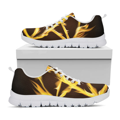 Flaming Pentagram Symbol Print White Sneakers