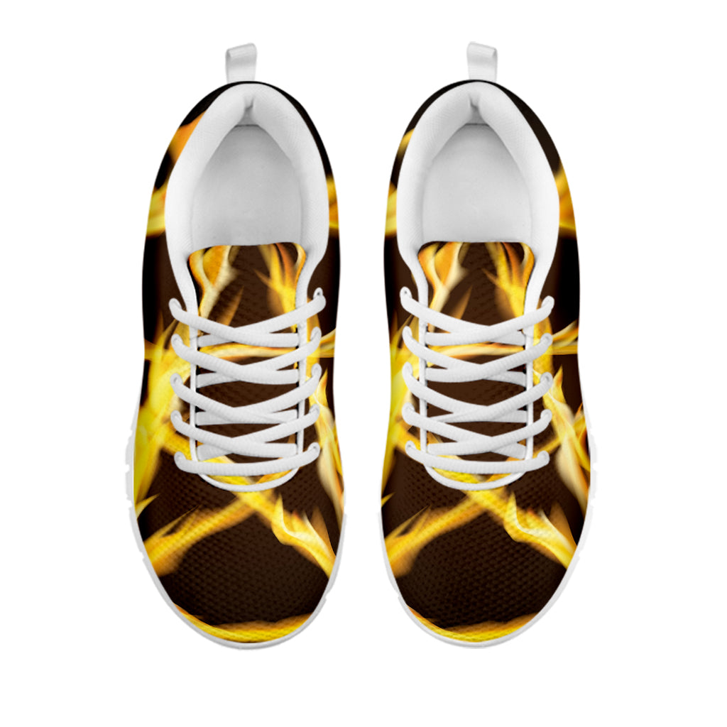 Flaming Pentagram Symbol Print White Sneakers