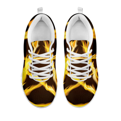 Flaming Pentagram Symbol Print White Sneakers