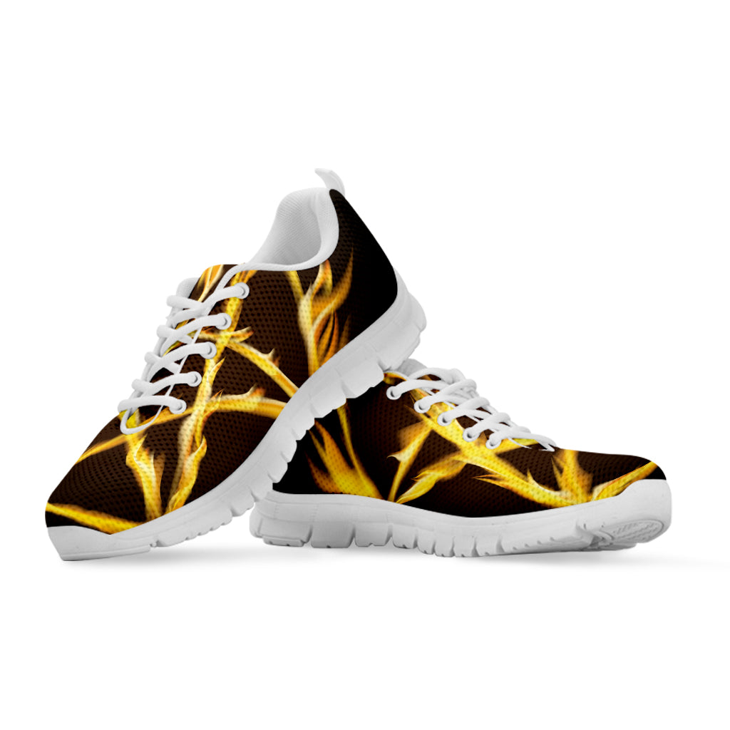 Flaming Pentagram Symbol Print White Sneakers