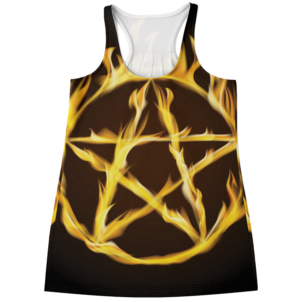 Flaming Pentagram Symbol Print Women's Racerback Tank Top