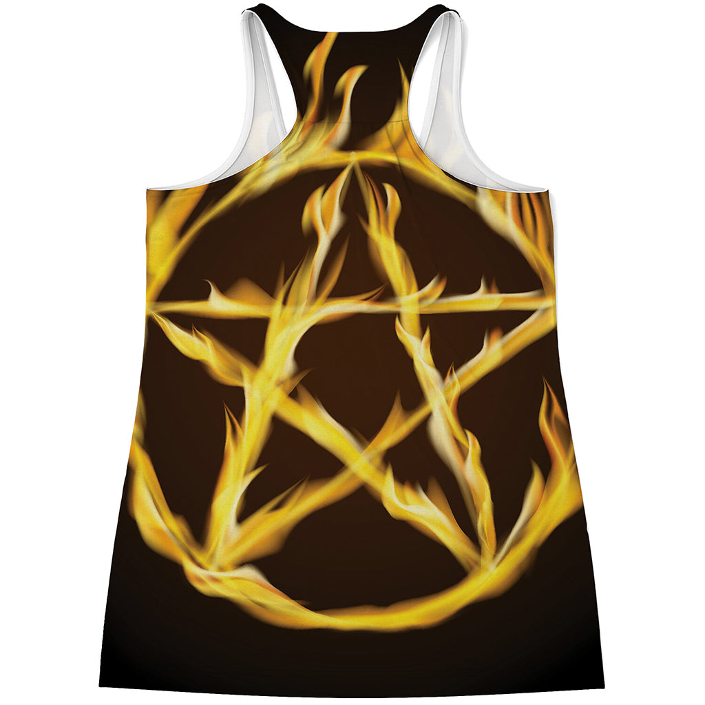Flaming Pentagram Symbol Print Women's Racerback Tank Top