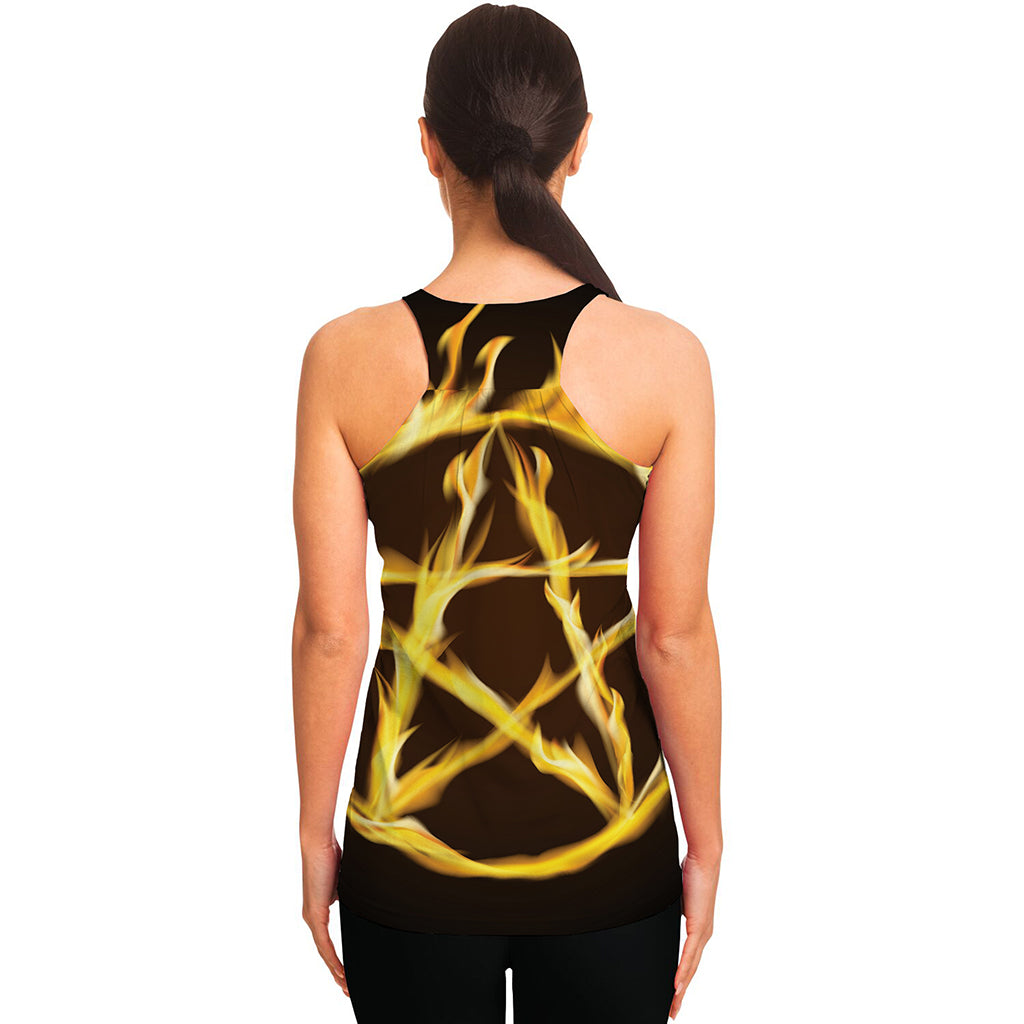 Flaming Pentagram Symbol Print Women's Racerback Tank Top