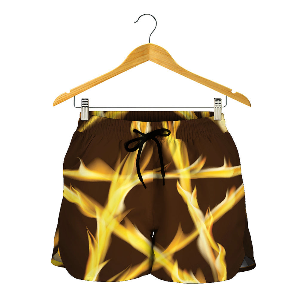 Flaming Pentagram Symbol Print Women's Shorts