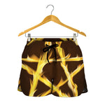 Flaming Pentagram Symbol Print Women's Shorts