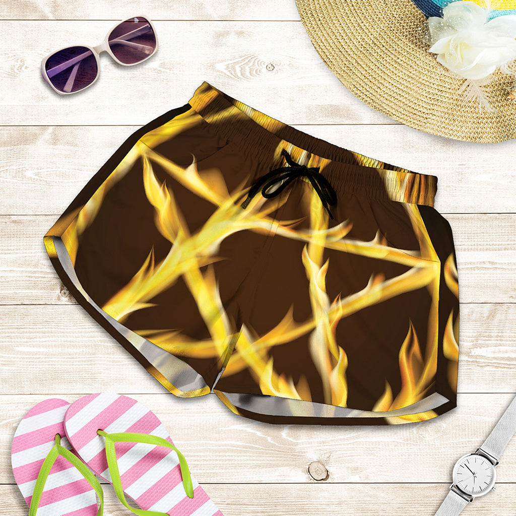 Flaming Pentagram Symbol Print Women's Shorts