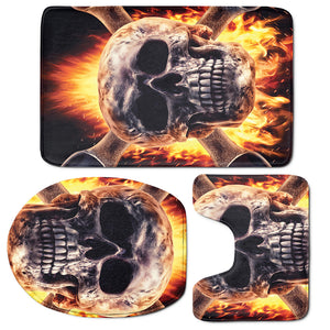 Flaming Skull And Cross Wrench Print 3 Piece Bath Mat Set