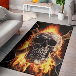 Flaming Skull And Cross Wrench Print Area Rug