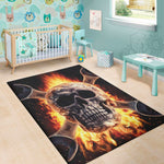 Flaming Skull And Cross Wrench Print Area Rug