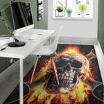 Flaming Skull And Cross Wrench Print Area Rug