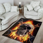 Flaming Skull And Cross Wrench Print Area Rug