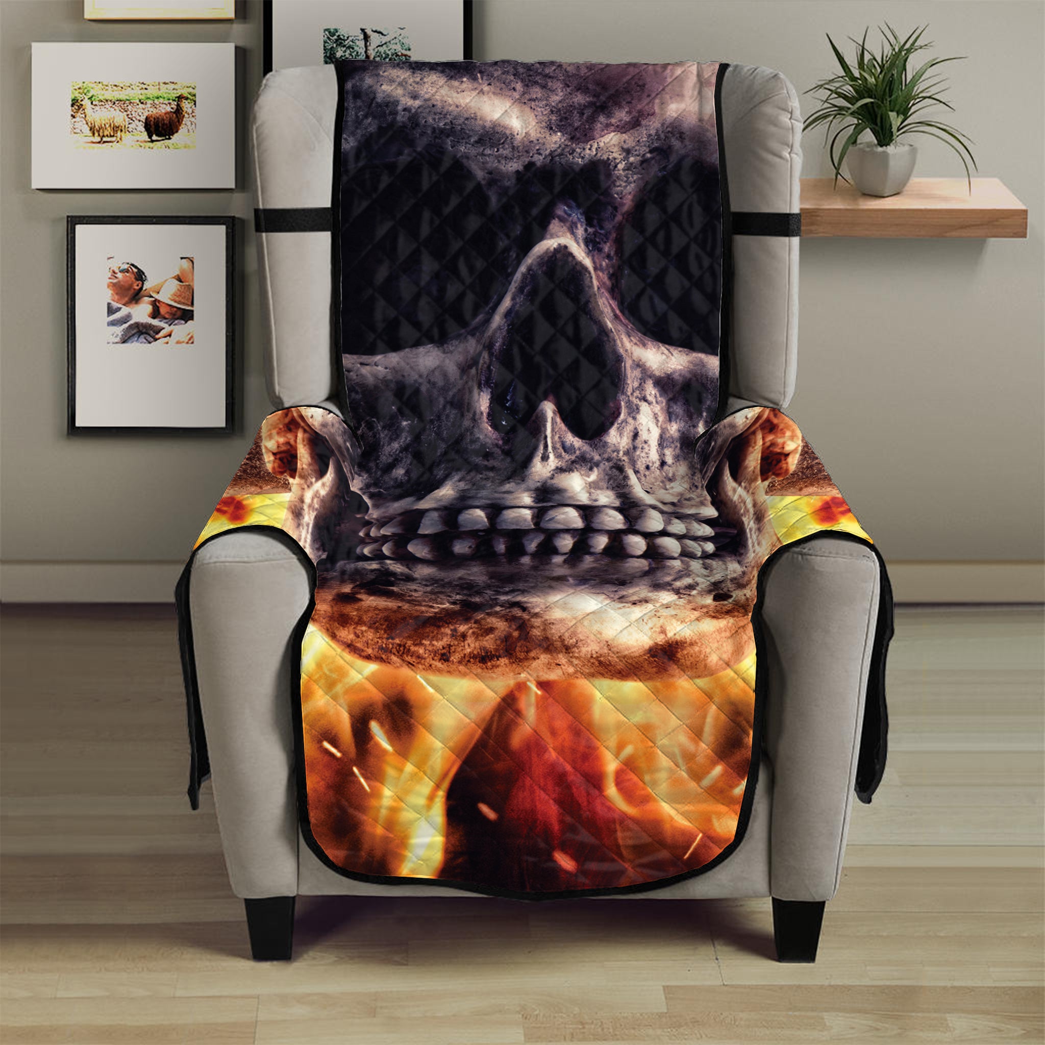 Flaming Skull And Cross Wrench Print Armchair Protector