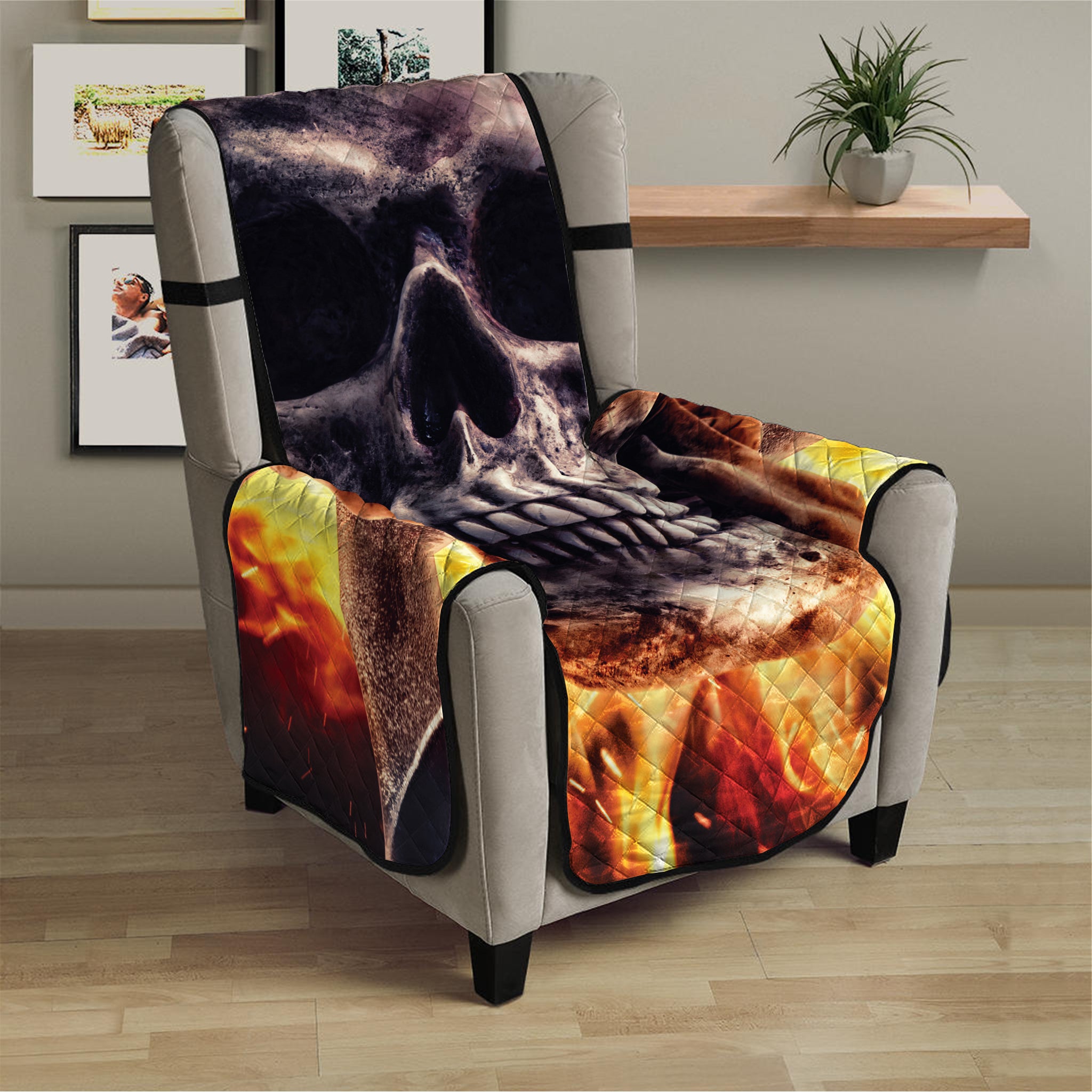 Flaming Skull And Cross Wrench Print Armchair Protector