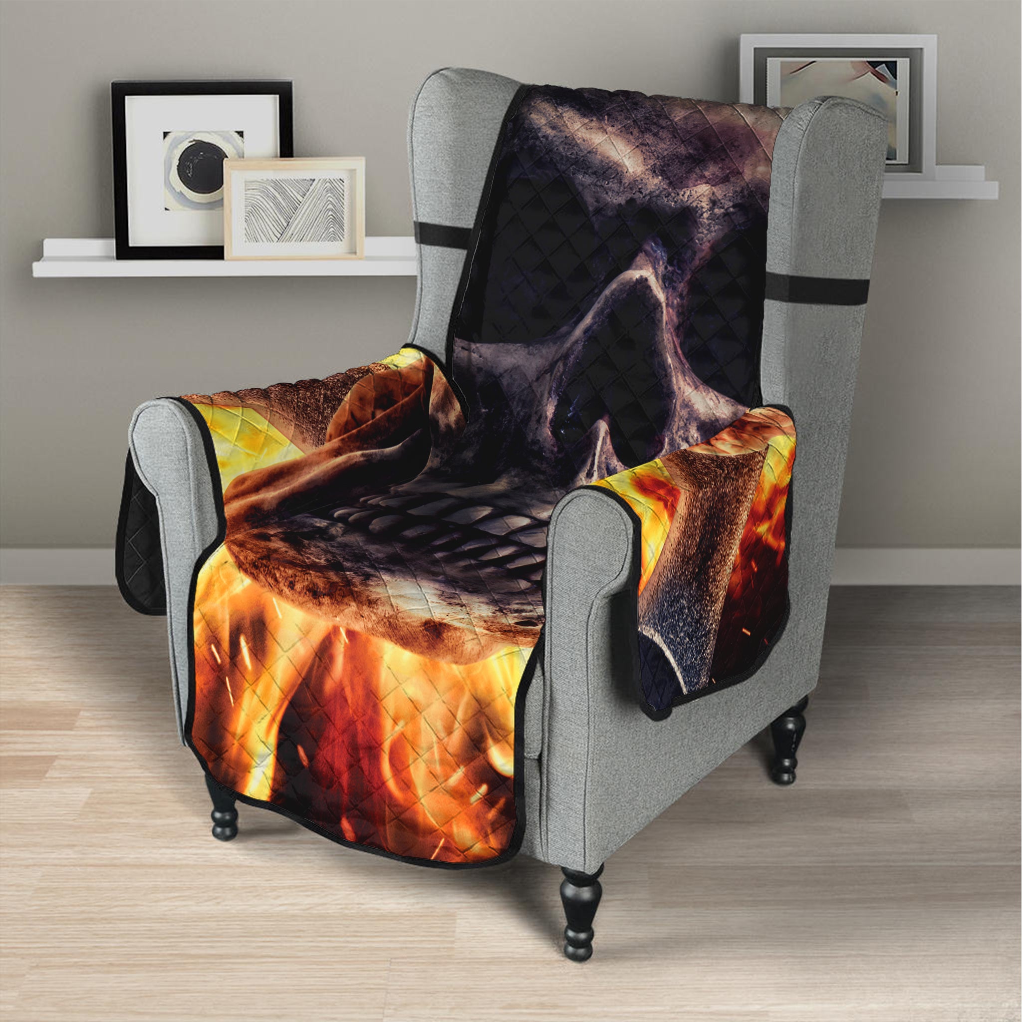 Flaming Skull And Cross Wrench Print Armchair Protector