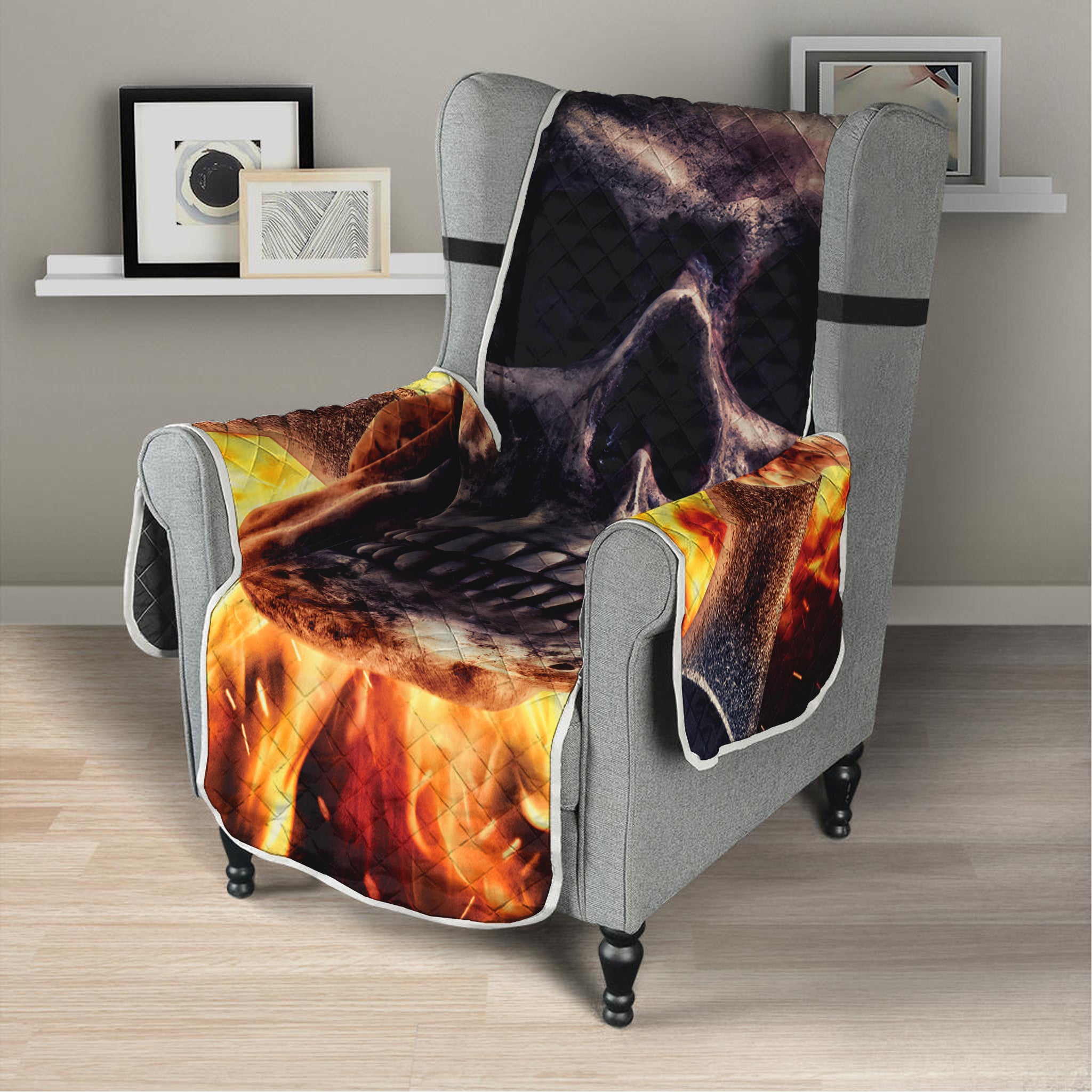 Flaming Skull And Cross Wrench Print Armchair Protector