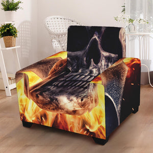 Flaming Skull And Cross Wrench Print Armchair Slipcover