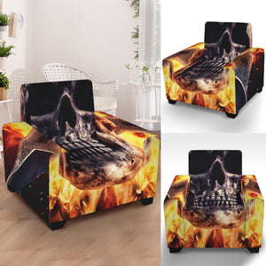 Flaming Skull And Cross Wrench Print Armchair Slipcover