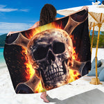 Flaming Skull And Cross Wrench Print Beach Sarong Wrap