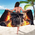 Flaming Skull And Cross Wrench Print Beach Sarong Wrap